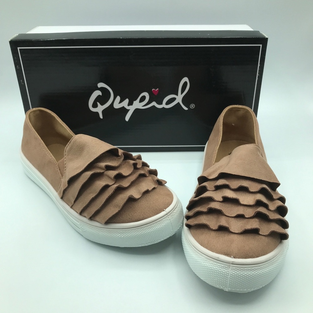 Qupid Reba Dark Blush Ruffled Slip-On Sneaker
